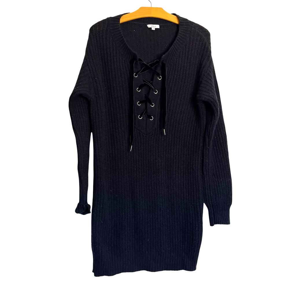 Rails Nicole Wool Cashmere Sweater Dress Midnight Navy Blue Knit Lace Up V-Neck